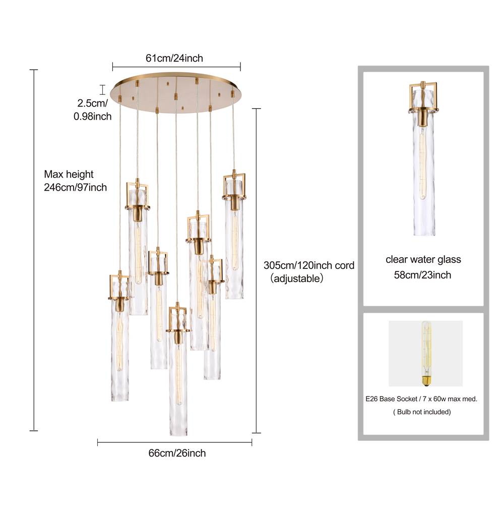 Arabela Lighting 85244-7 Lacquered Gold 46.5'' Jayden Chandelier In  Lacquered Gold  With  Slender Water Glass Image 2