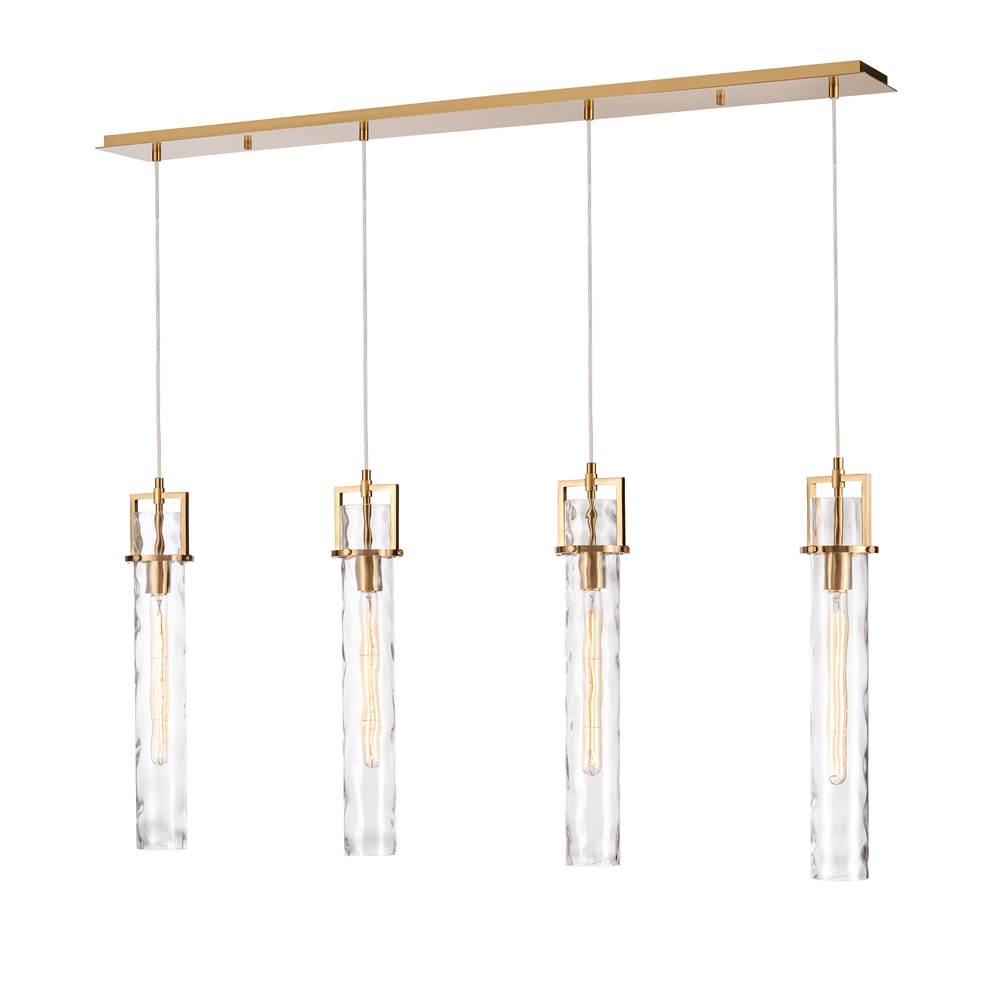 Arabela Lighting 85245-4 Lacquered Gold 50'' Jayden Linear Chandelier In  Lacquered Gold  With  Slender Water Glass Image 1