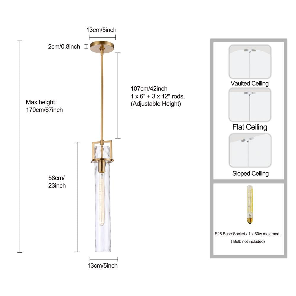 Arabela Lighting 85246-1 Lacquered Gold 22.5'' Jayden Pendant In  Lacquered Gold  With  Slender Water Glass Image 2
