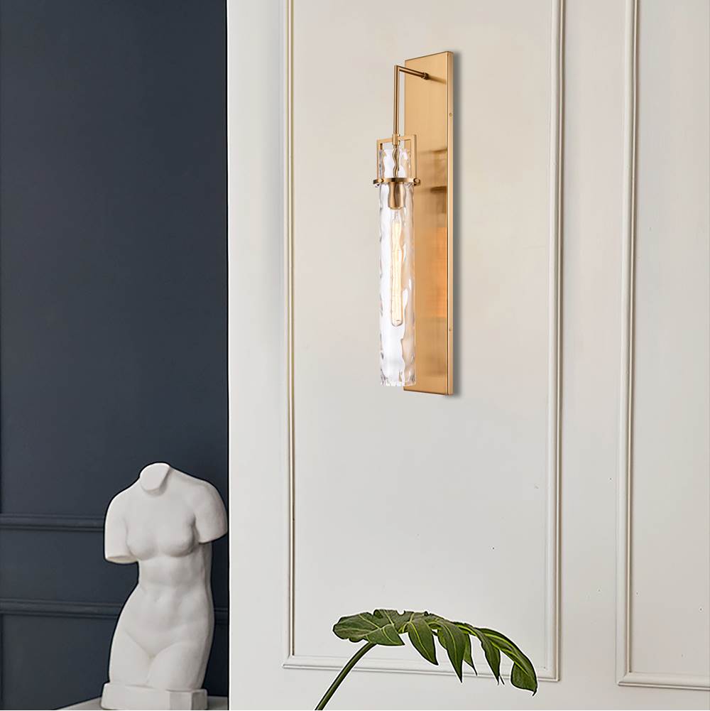 Arabela Lighting 85247-1 Lacquered Gold 31.5'' Jayden Wall Sconce  In  Lacquered Gold  With  Slender Water Glass Image 3