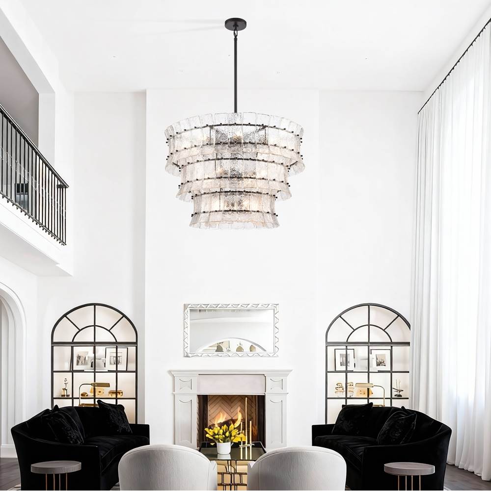 Arabela Lighting 85250-16 Matte Black 35.5'' Sophie Pendant In Matte Black With Textured Rectangular Glass Panels Image 3