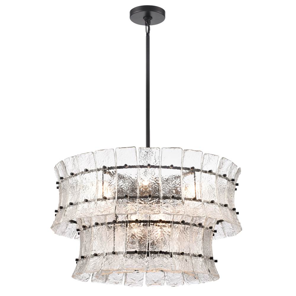 Arabela Lighting 85251-9 Matte Black 28'' Sophie Pendant In Matte Black With Textured Rectangular Glass Panels Image 1
