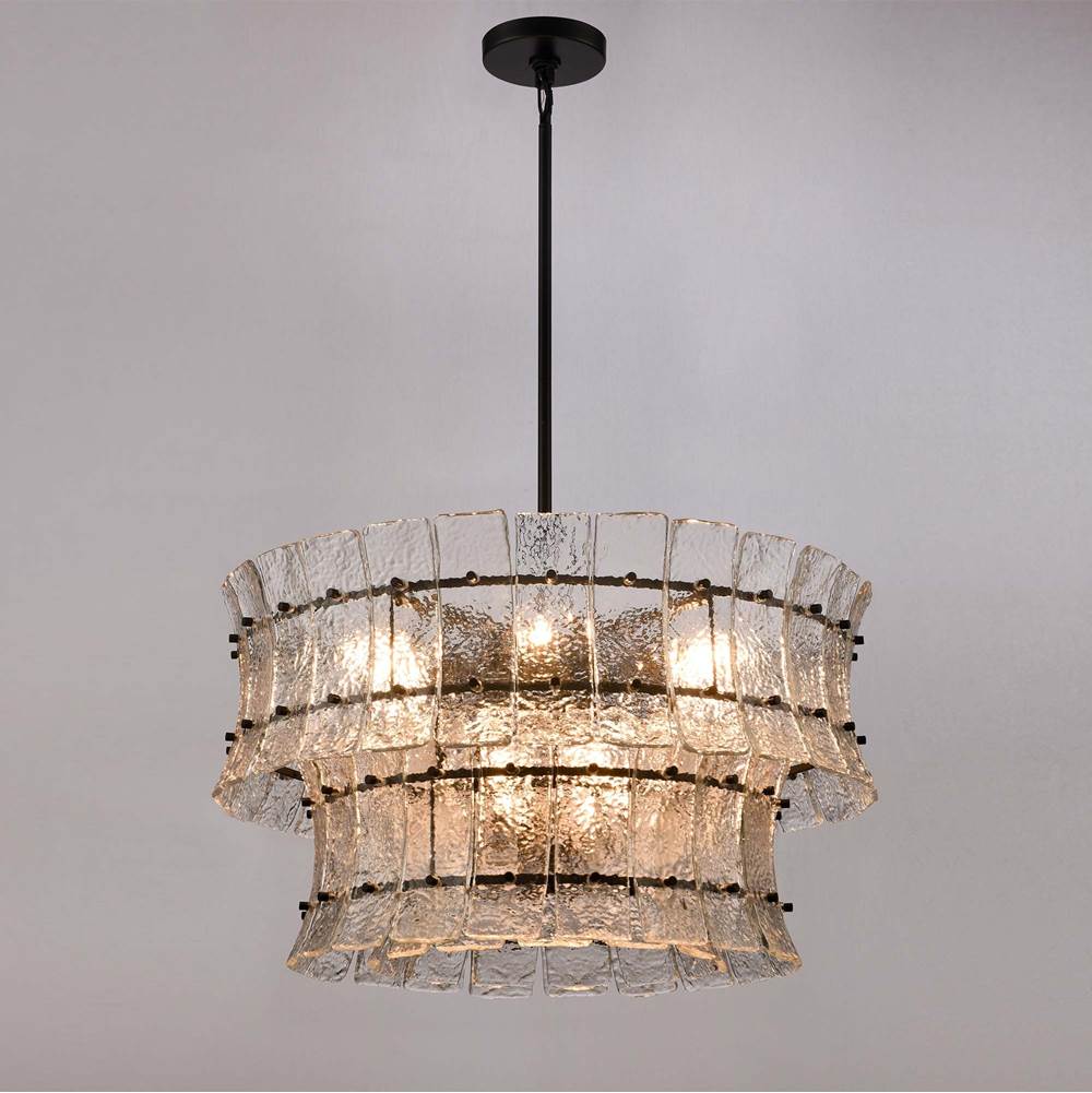 Arabela Lighting 85251-9 Matte Black 28'' Sophie Pendant In Matte Black With Textured Rectangular Glass Panels Image 4