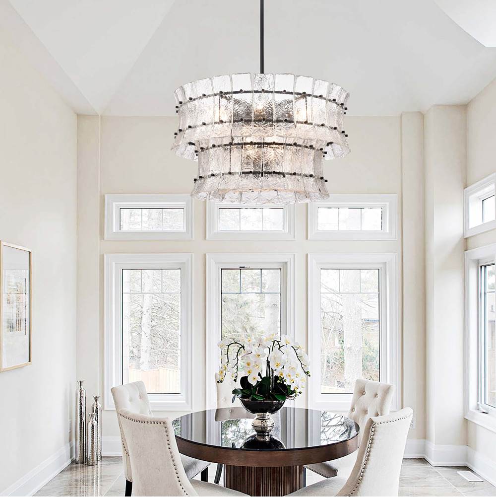 Arabela Lighting 85251-9 Matte Black 28'' Sophie Pendant In Matte Black With Textured Rectangular Glass Panels Image 3