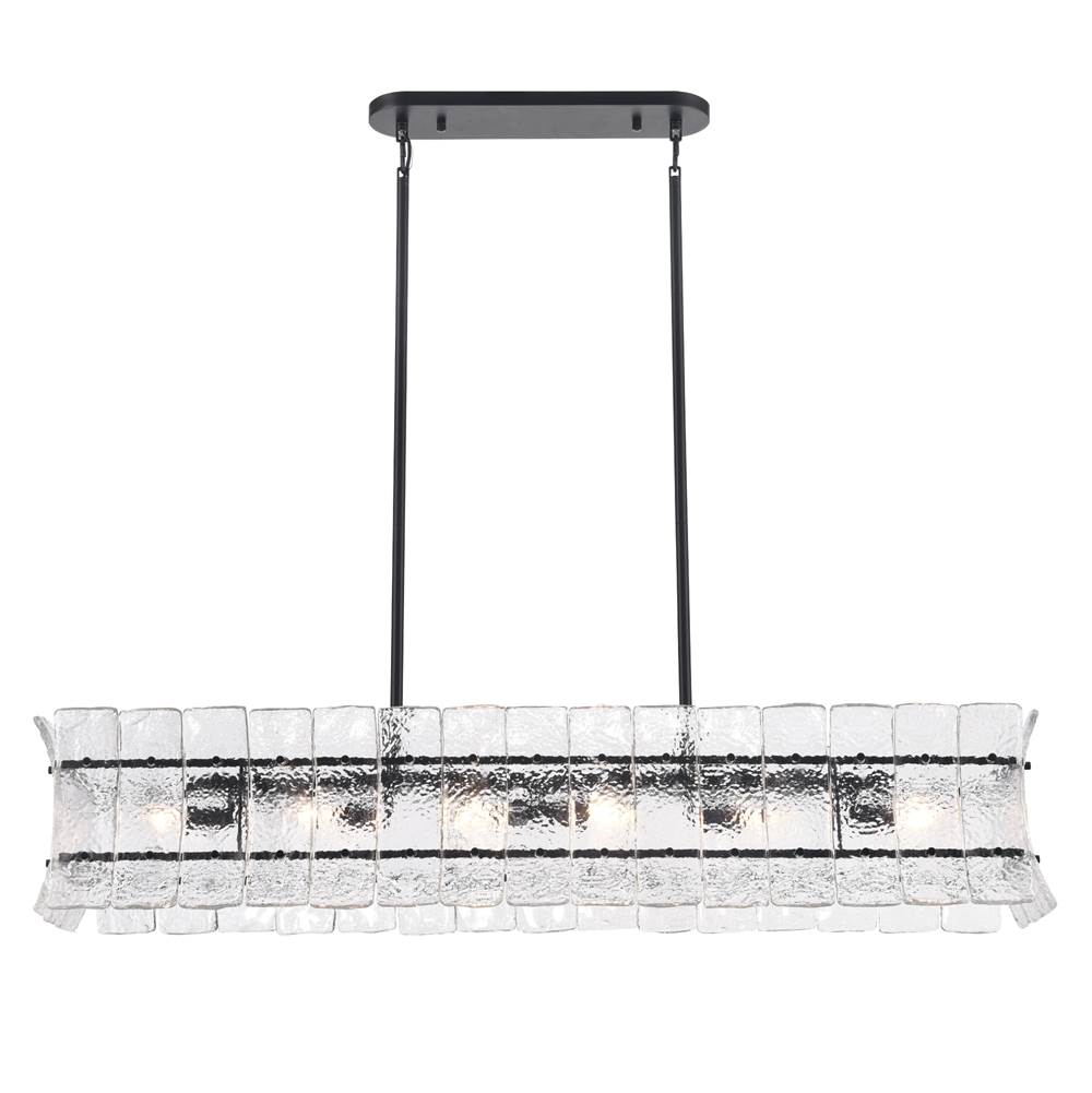 Arabela Lighting 85254-6 Matte Black 47'' Sophie Linear Chandelier In Matte Black With Textured Rectangular Glass Panels Image 1