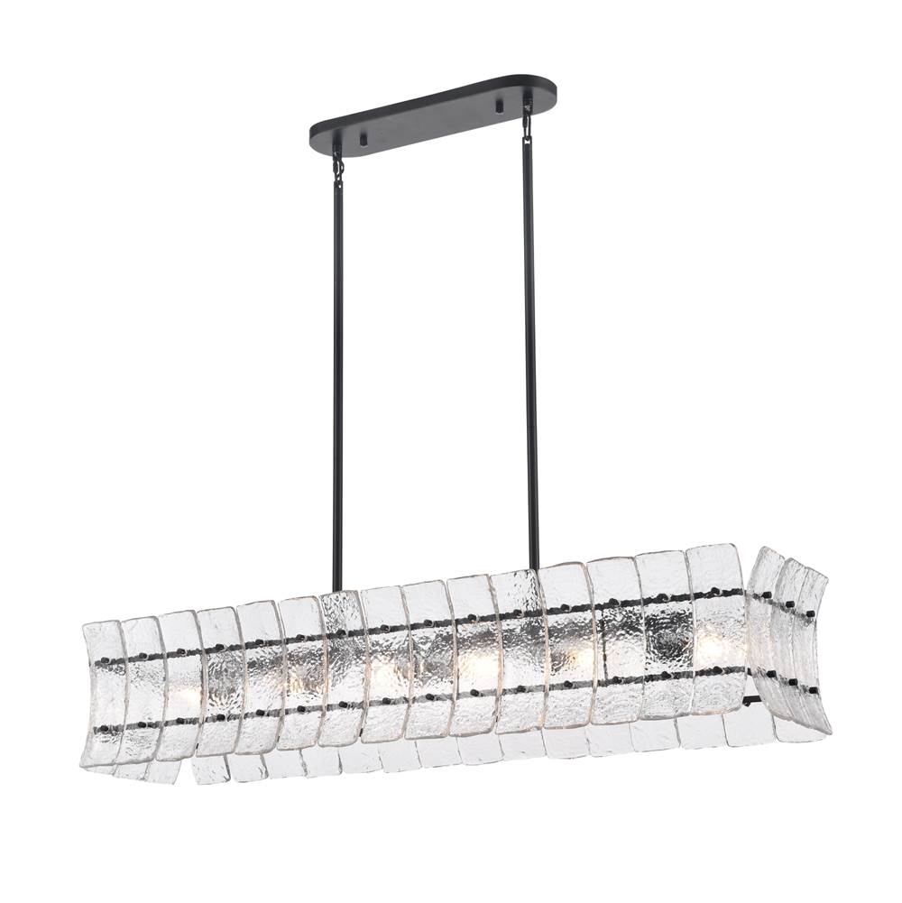 Arabela Lighting Sophie 47'' Sophie Linear Chandelier In Matte Black With Textured Rectangular Glass Panels