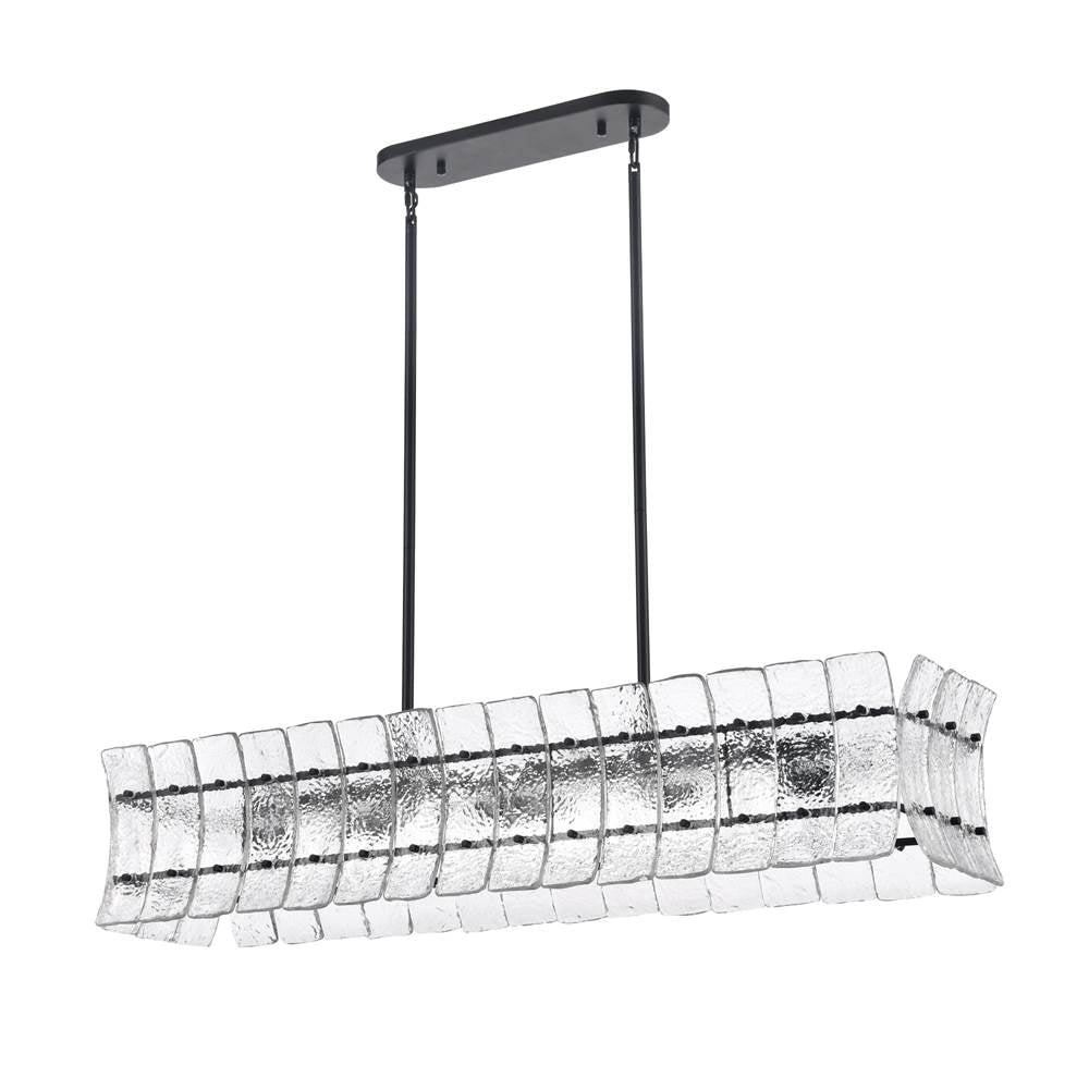 Arabela Lighting 85254-6 Matte Black 47'' Sophie Linear Chandelier In Matte Black With Textured Rectangular Glass Panels Image 7