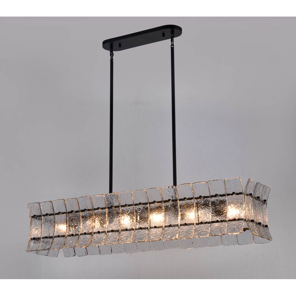 Arabela Lighting 85254-6 Matte Black 47'' Sophie Linear Chandelier In Matte Black With Textured Rectangular Glass Panels Image 4