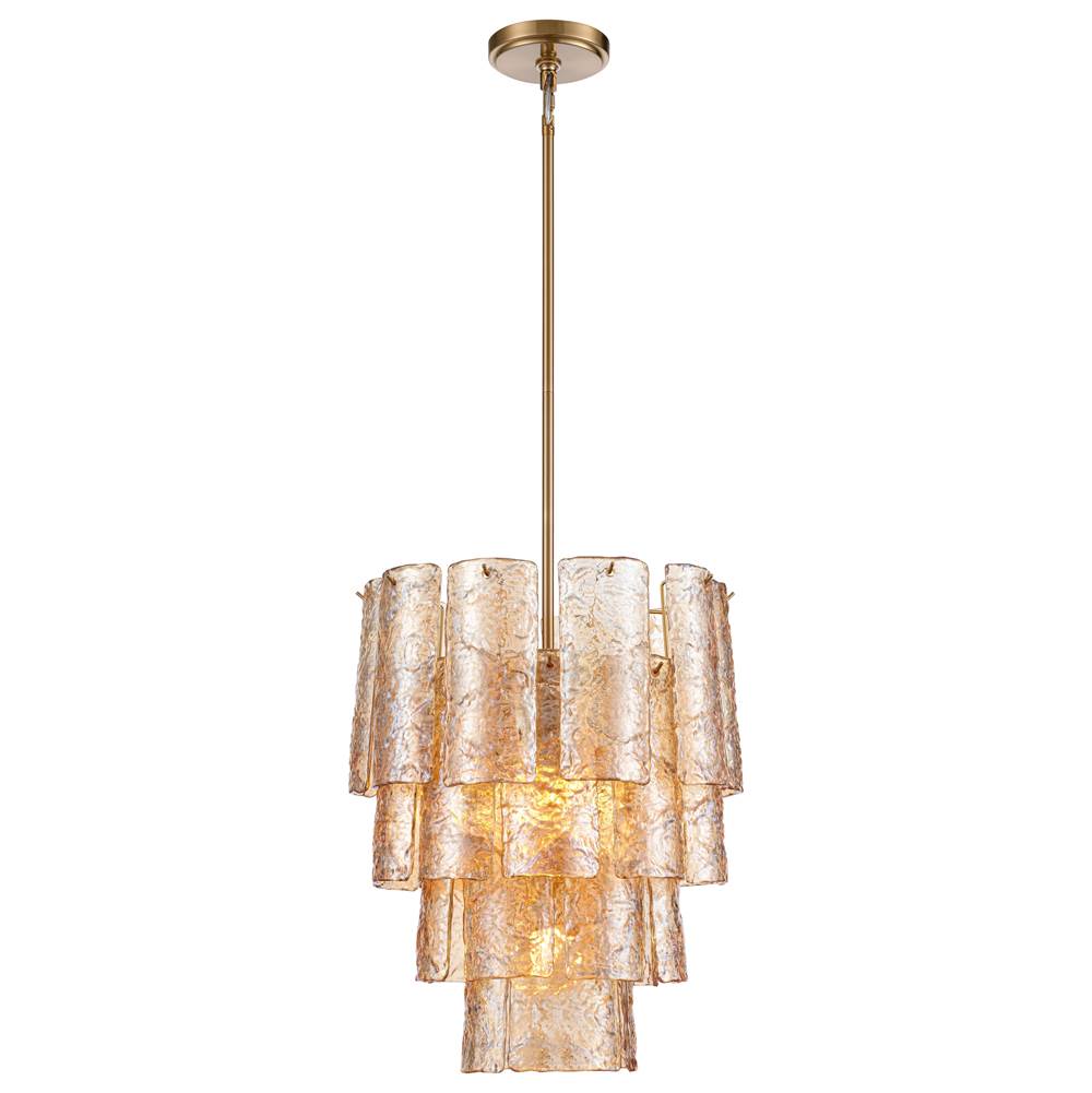 Arabela Lighting 85261-5 Lacquered Gold 21''  Fire And Ice  Chandelier In Lacquered Gold With Textured Champagne Glass Image 1
