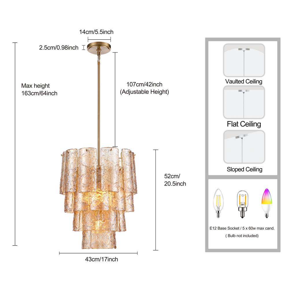 Arabela Lighting 85261-5 Lacquered Gold 21''  Fire And Ice  Chandelier In Lacquered Gold With Textured Champagne Glass Image 2