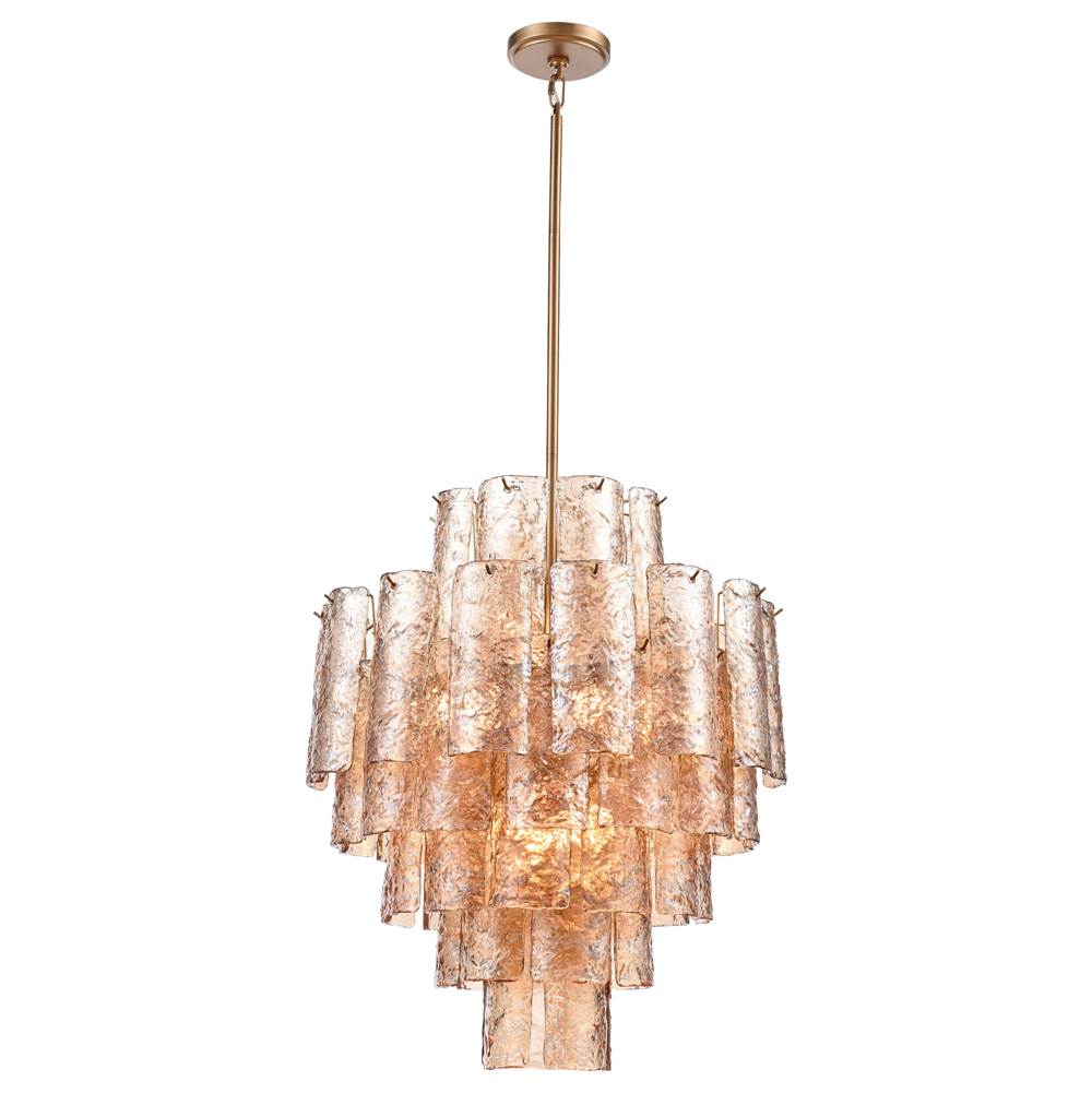 Arabela Lighting 85262-13 Lacquered Gold 29''  Fire And Ice  Chandelier In Lacquered Gold With Textured Champagne Glass Image 1