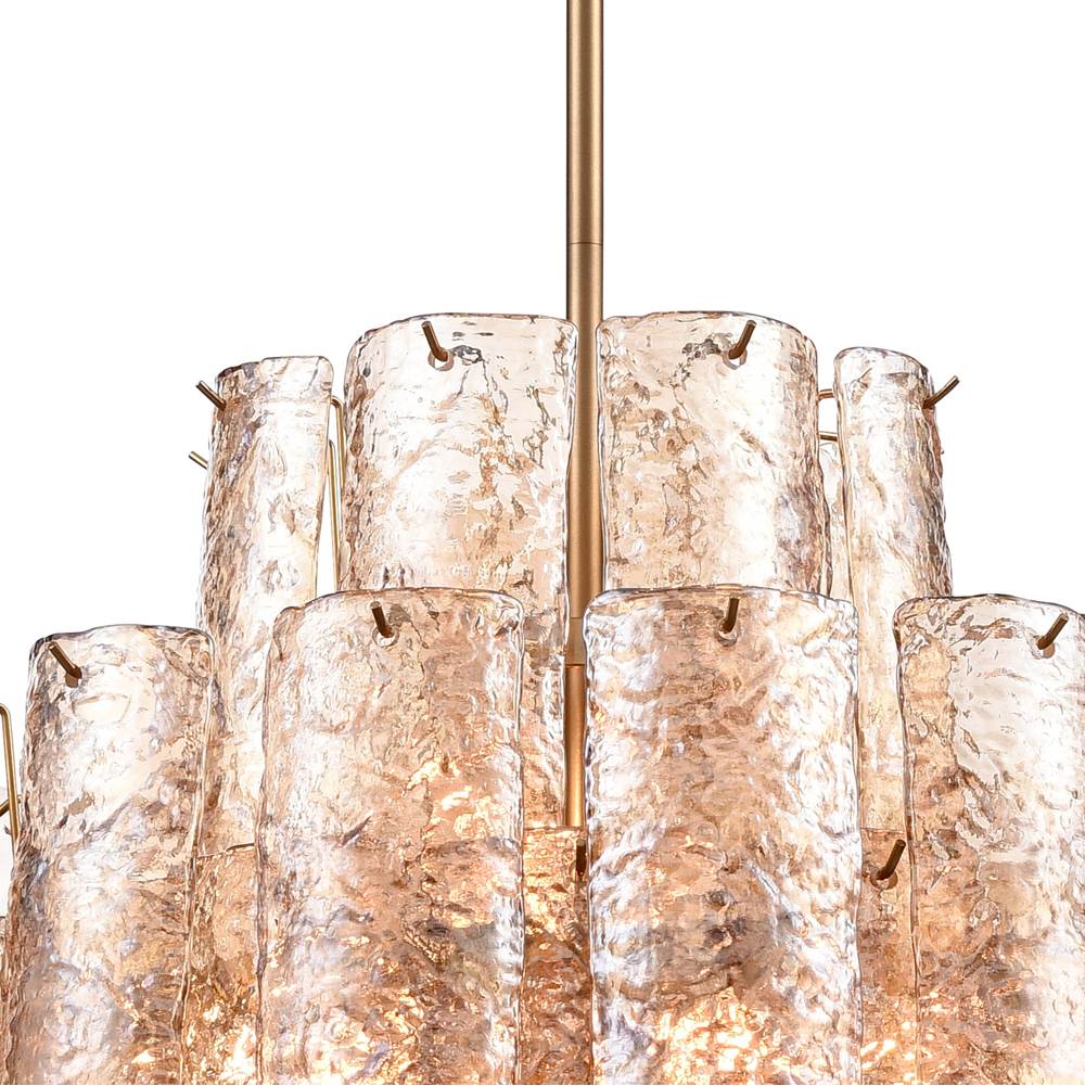 Arabela Lighting Fire And Ice 29''  Fire And Ice  Chandelier In Lacquered Gold With Textured Champagne Glass