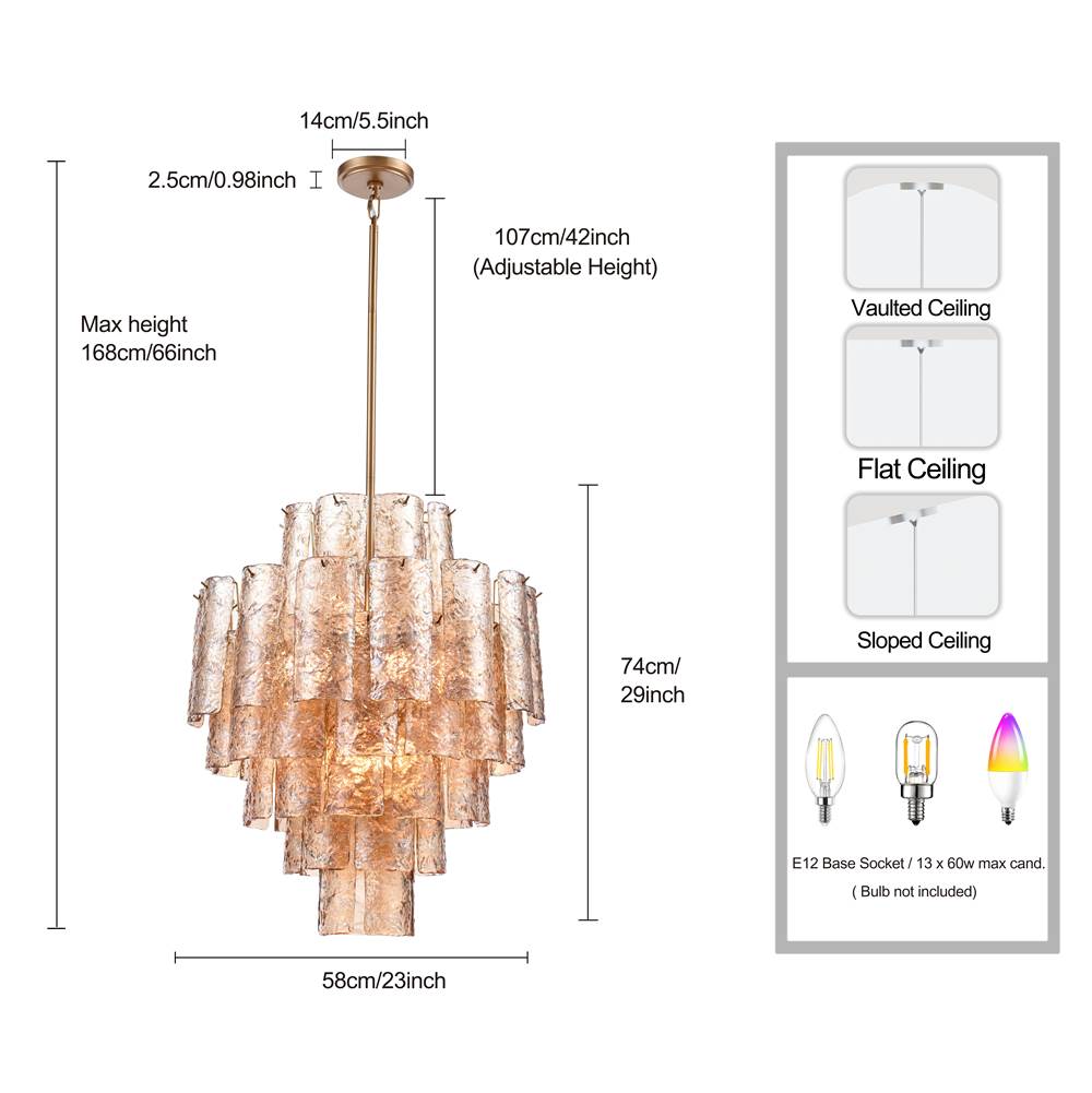 Arabela Lighting 85262-13 Lacquered Gold 29''  Fire And Ice  Chandelier In Lacquered Gold With Textured Champagne Glass Image 2