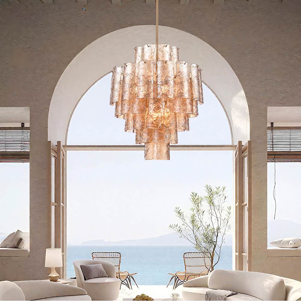 Arabela Lighting 85262-13 Lacquered Gold 29''  Fire And Ice  Chandelier In Lacquered Gold With Textured Champagne Glass Image 3