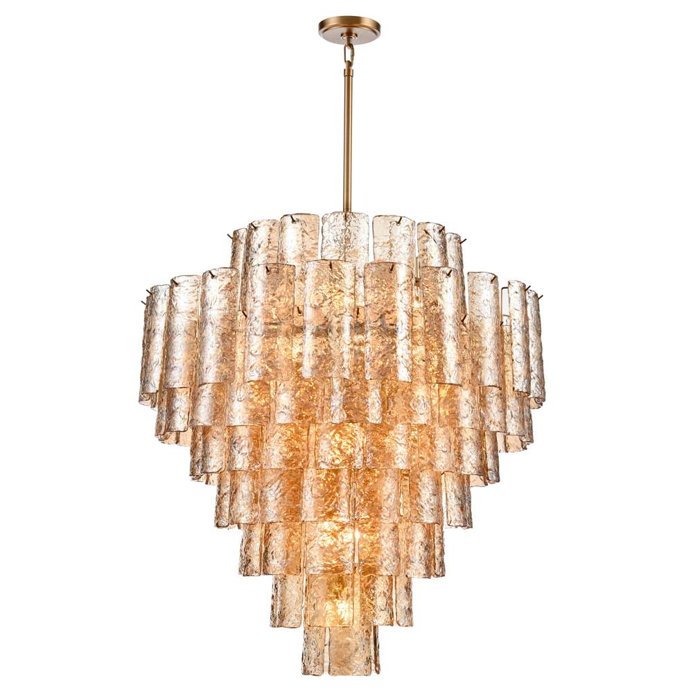 Arabela Lighting 85263-21 Lacquered Gold 37''  Fire And Ice  Chandelier In Lacquered Gold With Textured Champagne Glass Image 1
