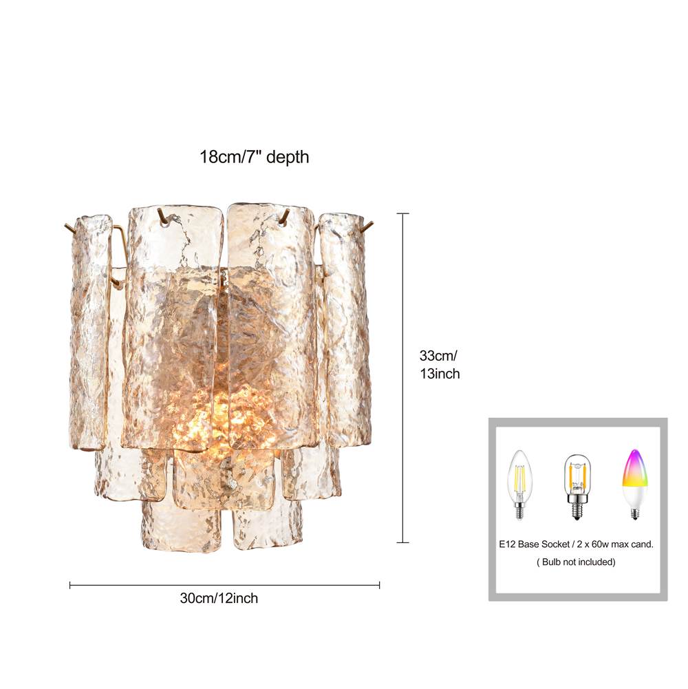 Arabela Lighting 85264-2 Lacquered Gold 13''  Fire And Ice  Wall Sonce In Lacquered Gold With Textured Champagne Glass Image 2