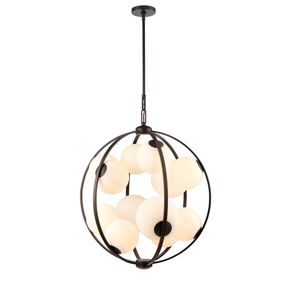 Arabela Lighting 85270-12 Dark Bronze 32'' Concentra Pendant In Dark Bronze With Striated White Glass Globes Image 1