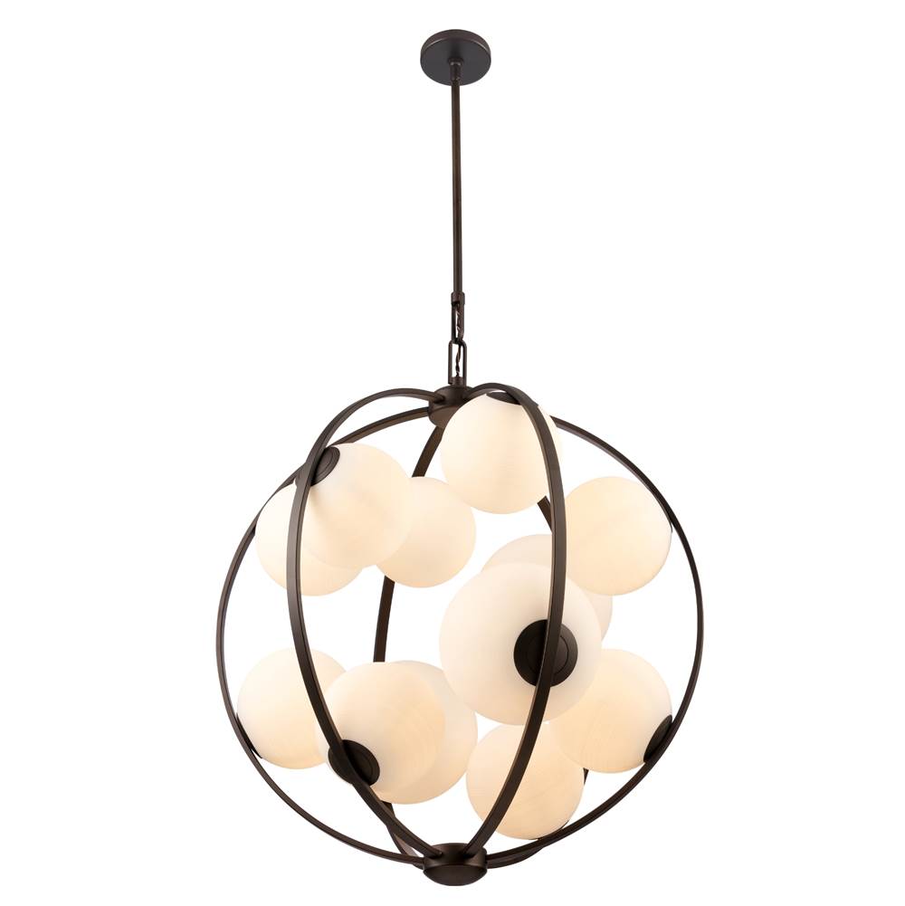 Arabela Lighting Concentro 32'' Concentra Pendant In Dark Bronze With Striated White Glass Globes