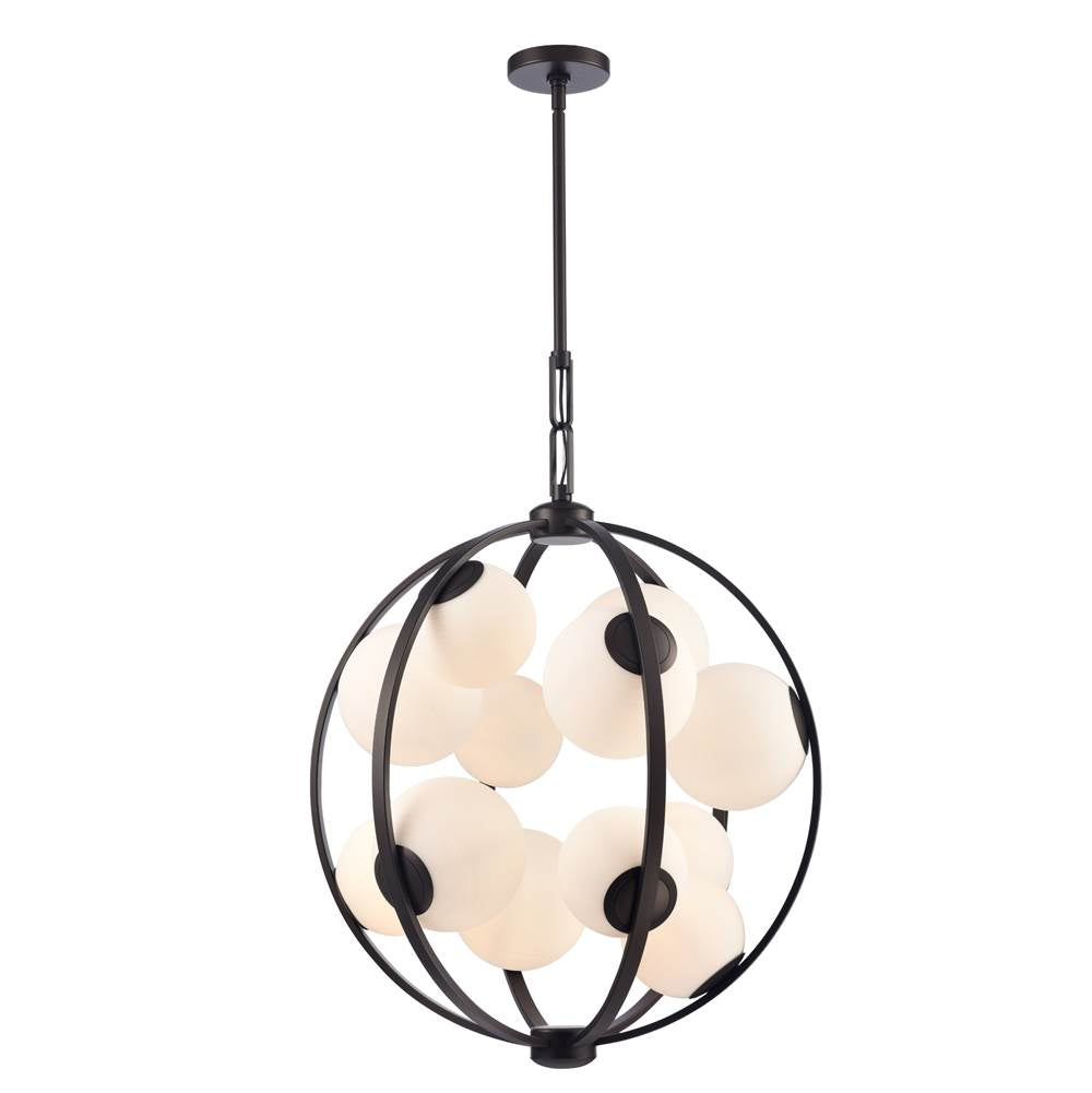 Arabela Lighting 85271-12 Dark Bronze 25'' Concentra Pendant In Dark Bronze With Striated White Glass Globes Image 1