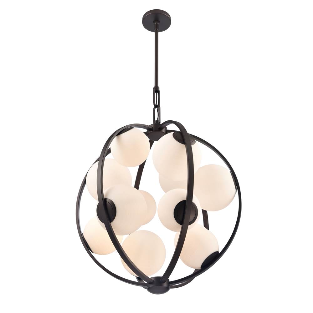 Arabela Lighting Concentro 25'' Concentra Pendant In Dark Bronze With Striated White Glass Globes
