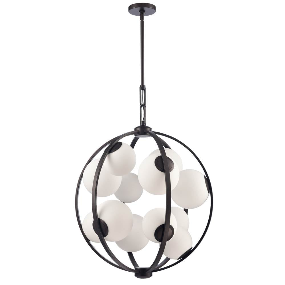 Arabela Lighting 85271-12 Dark Bronze 25'' Concentra Pendant In Dark Bronze With Striated White Glass Globes Image 7