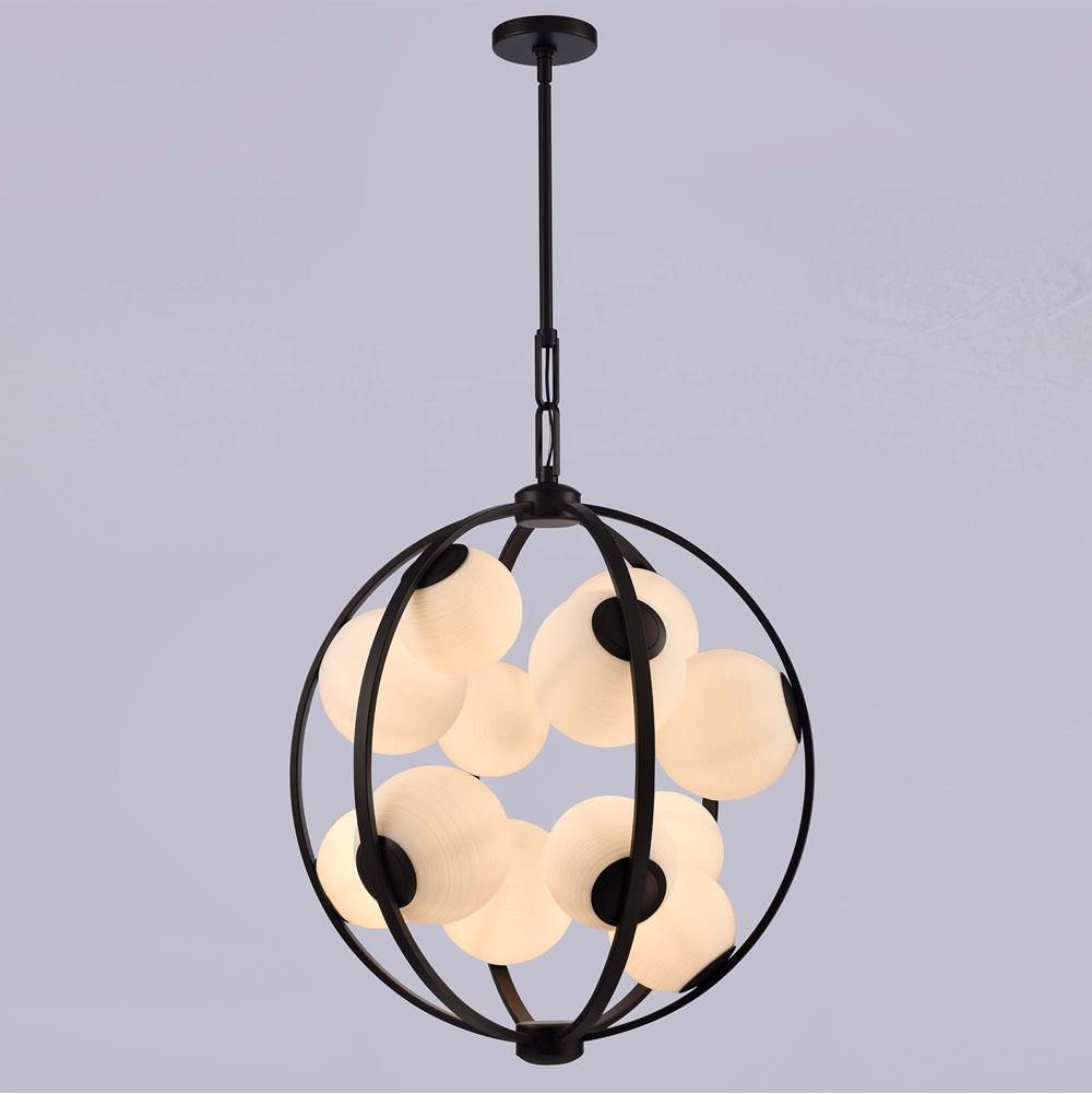 Arabela Lighting 85271-12 Dark Bronze 25'' Concentra Pendant In Dark Bronze With Striated White Glass Globes Image 4
