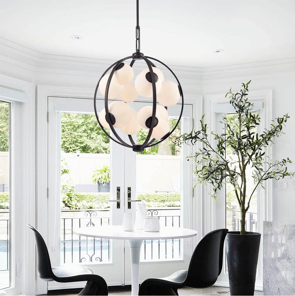 Arabela Lighting 85271-12 Dark Bronze 25'' Concentra Pendant In Dark Bronze With Striated White Glass Globes Image 3