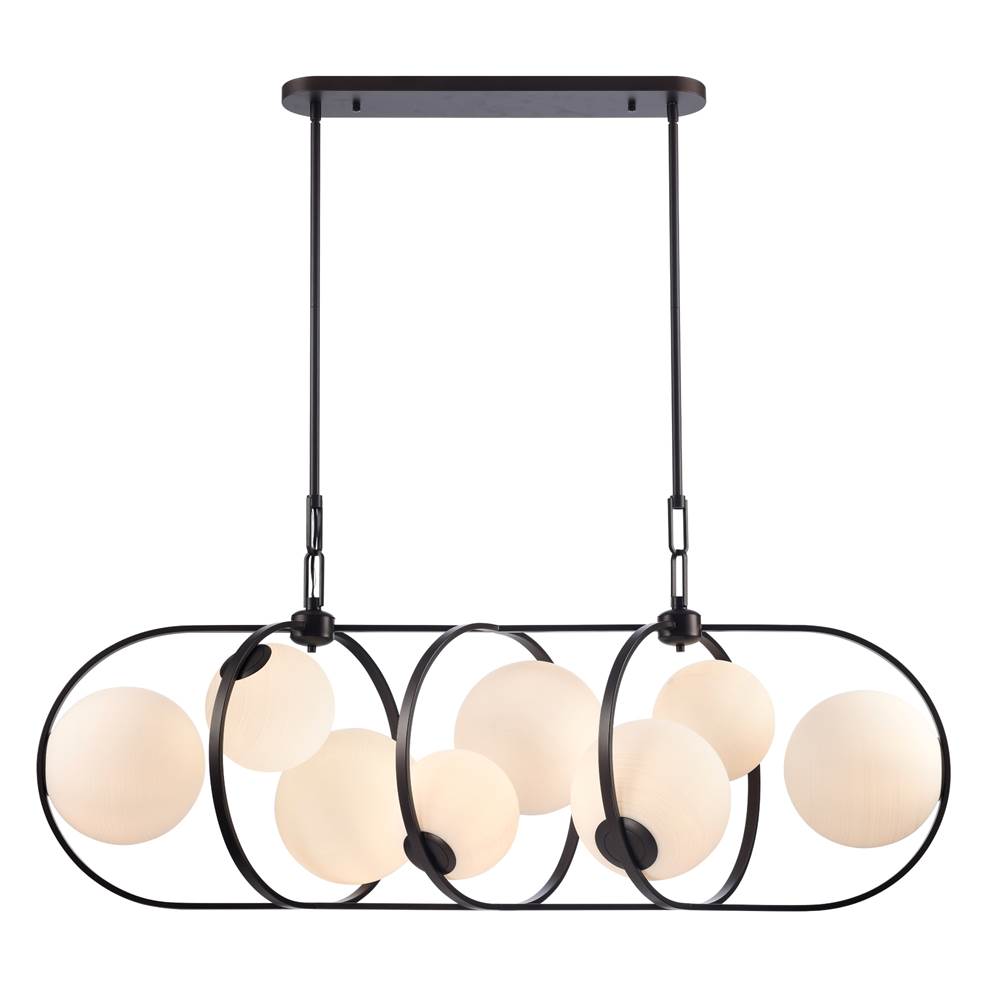Arabela Lighting 85273-8 Dark Bronze 56'' Concentra Linear Chandelier In Dark Bronze With Striated White Glass Globes Image 1