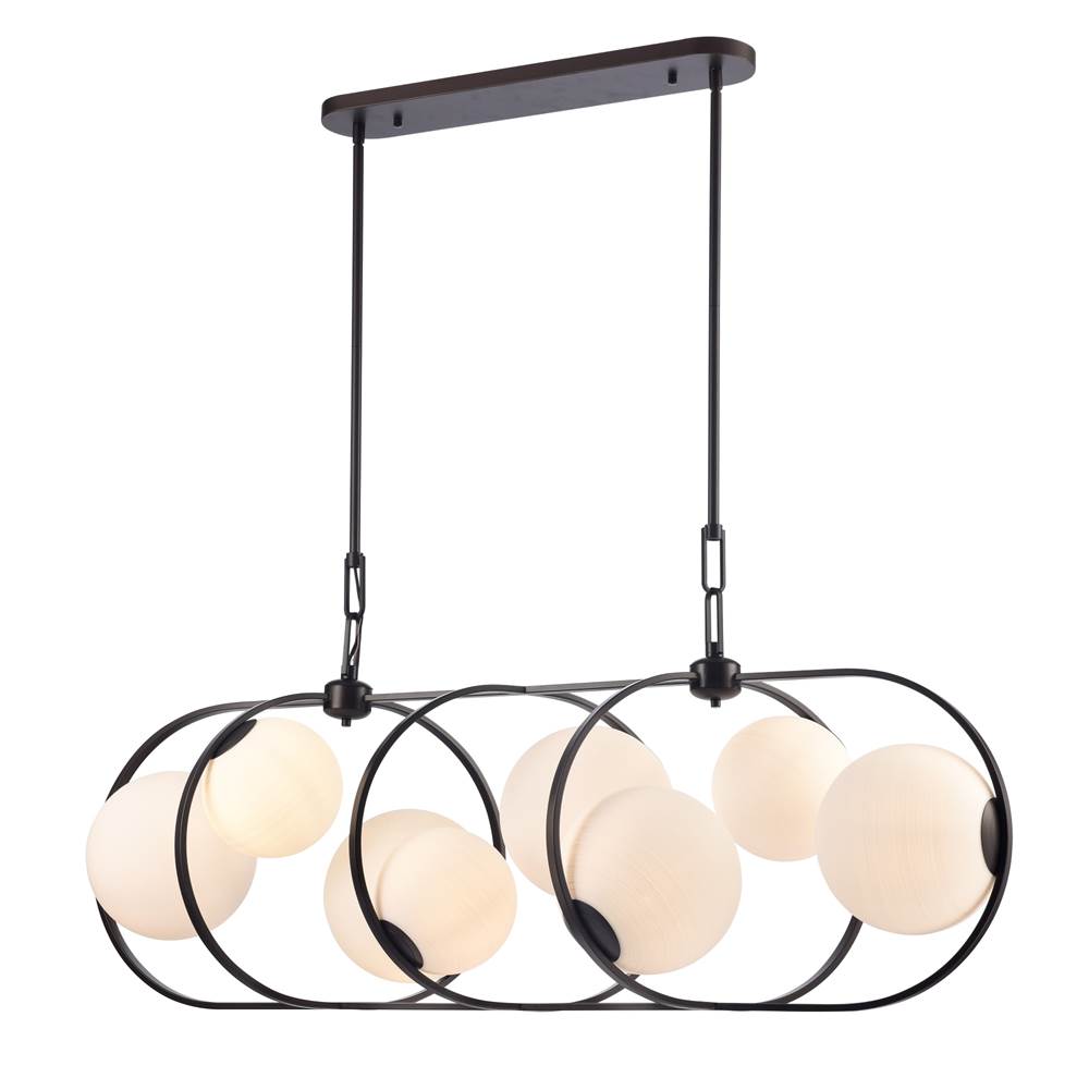 Arabela Lighting Concentro 56'' Concentra Linear Chandelier In Dark Bronze With Striated White Glass Globes