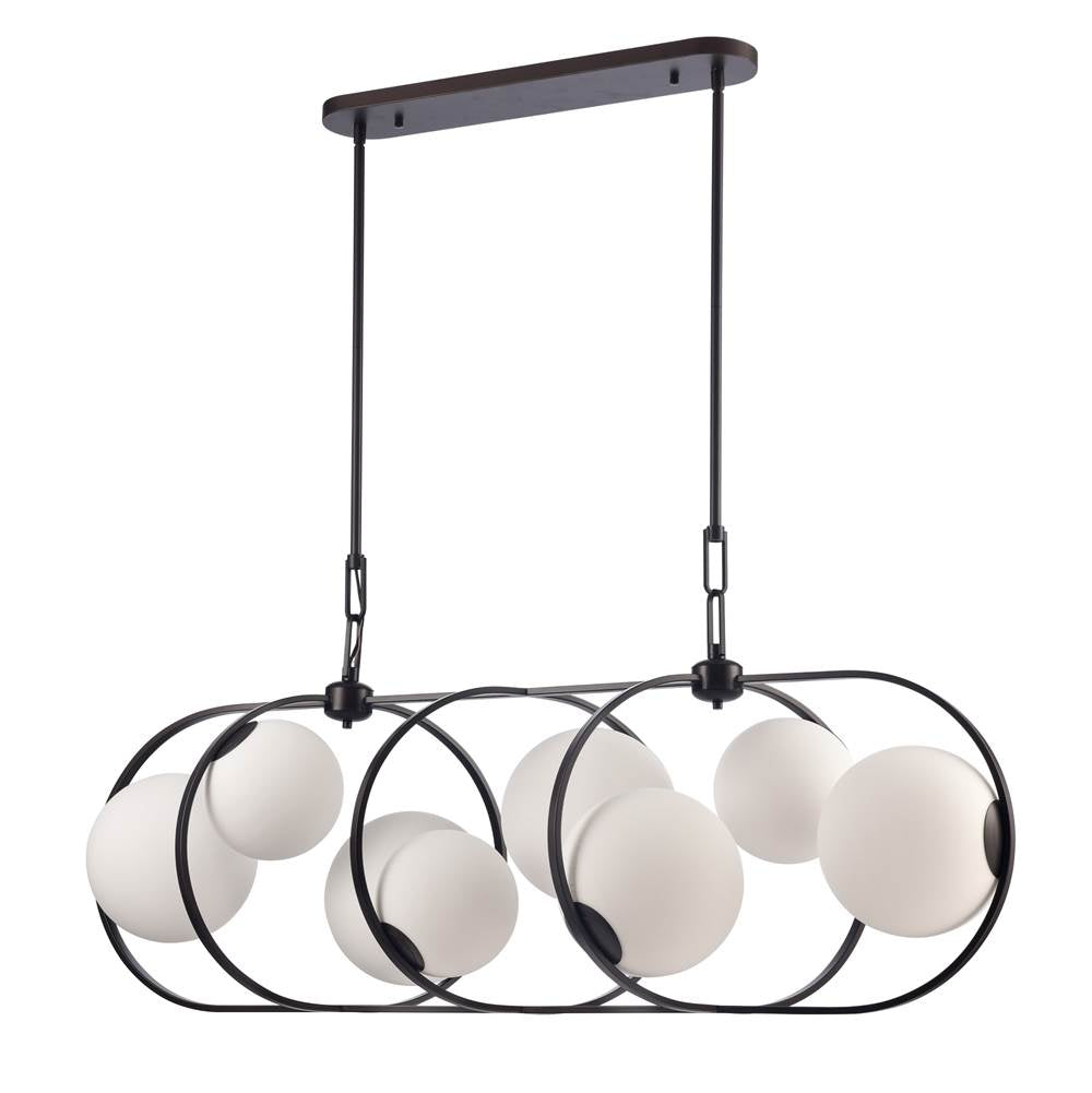 Arabela Lighting 85273-8 Dark Bronze 56'' Concentra Linear Chandelier In Dark Bronze With Striated White Glass Globes Image 7