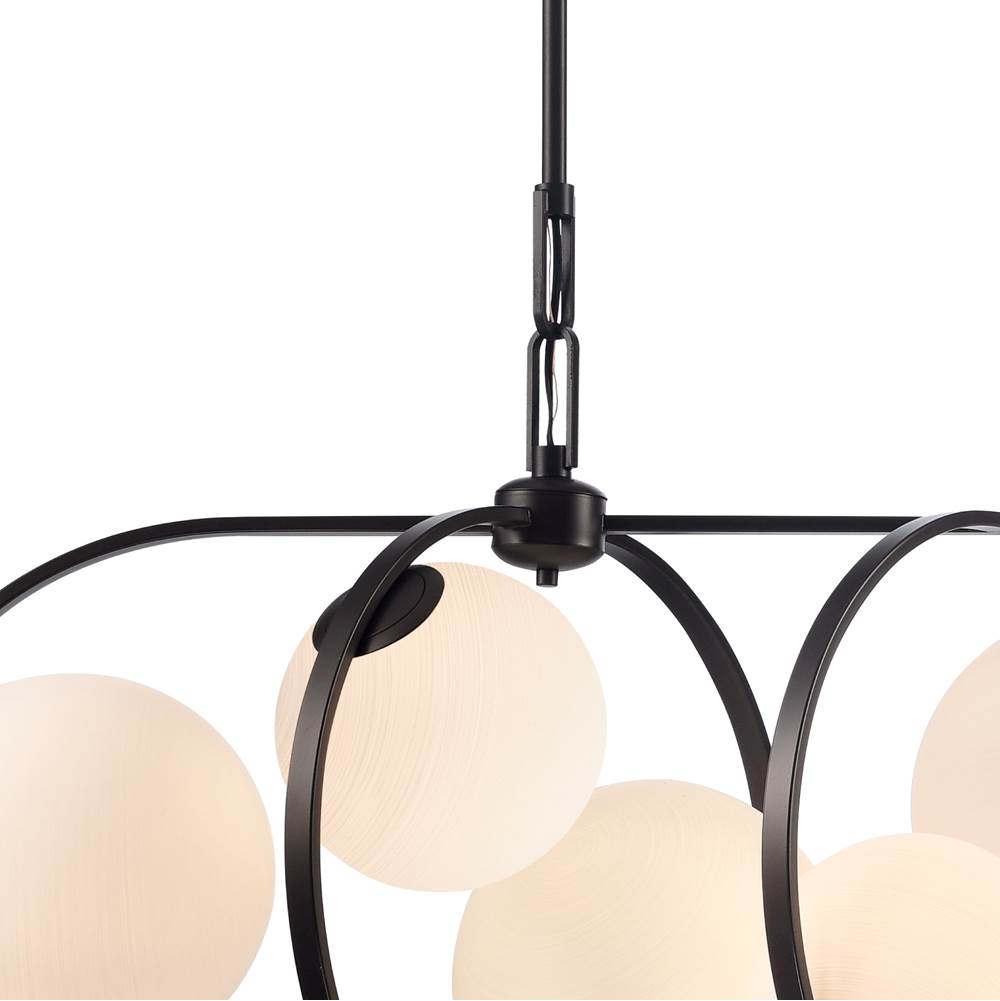 Arabela Lighting 85273-8 Dark Bronze 56'' Concentra Linear Chandelier In Dark Bronze With Striated White Glass Globes Image 6