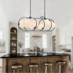 Arabela Lighting 85273-8 Dark Bronze 56'' Concentra Linear Chandelier In Dark Bronze With Striated White Glass Globes Image 3