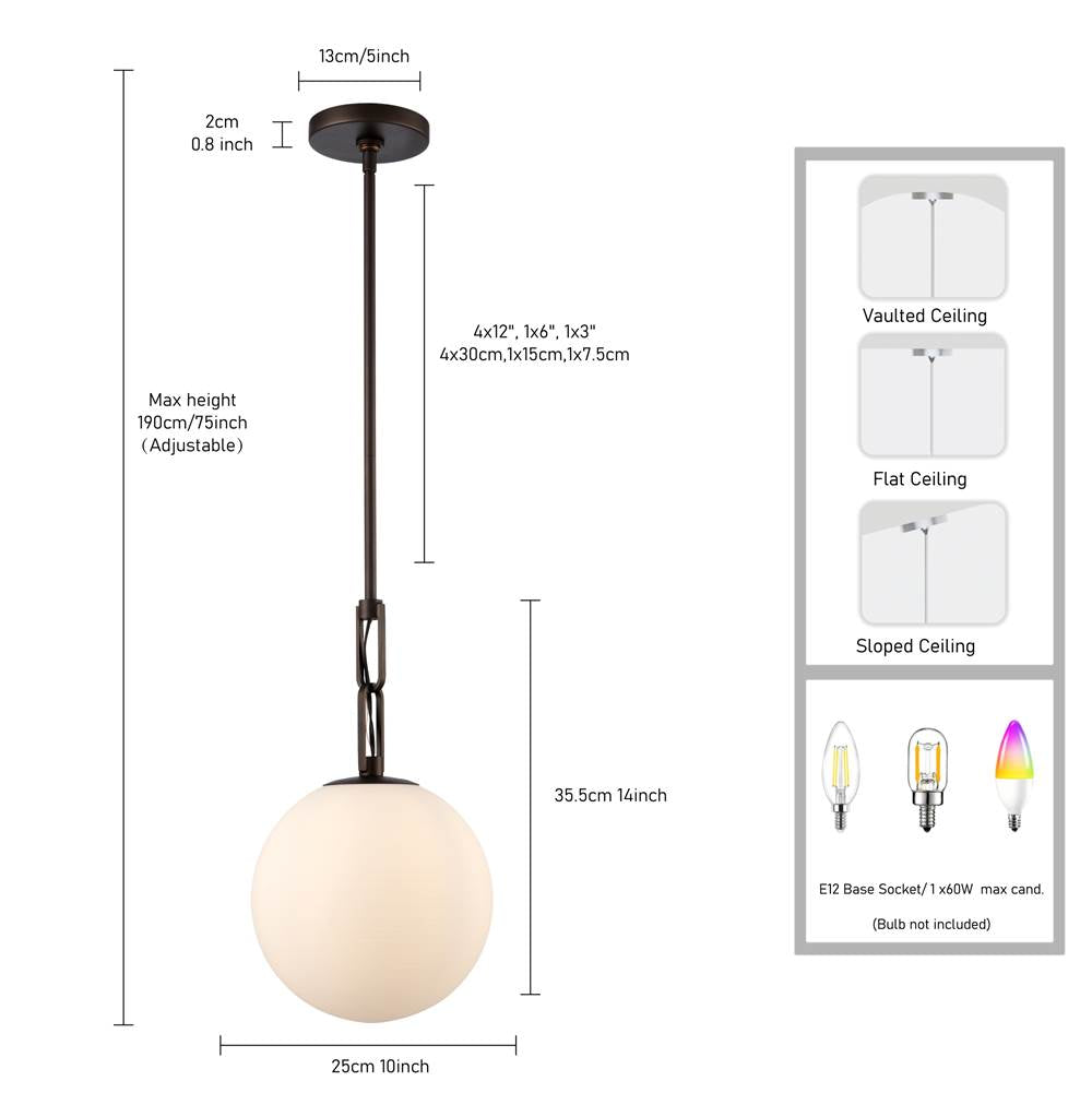 Arabela Lighting 85275-1 Dark Bronze 10'' Concentra Pendant In Dark Bronze With Striated White Glass Globes Image 2