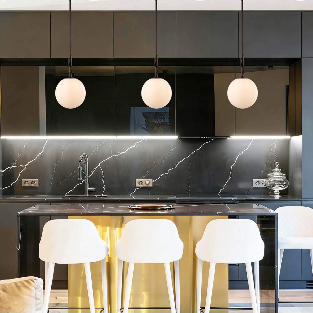 Arabela Lighting 85275-1 Dark Bronze 10'' Concentra Pendant In Dark Bronze With Striated White Glass Globes Image 3