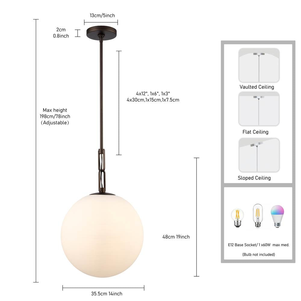 Arabela Lighting 85276-1 Dark Bronze 13.75'' Concentra Pendant In Dark Bronze With Striated White Glass Globes Image 2