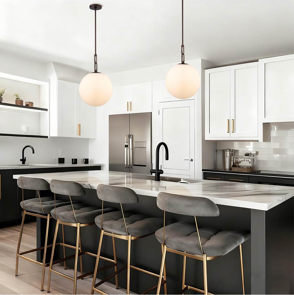 Arabela Lighting 85276-1 Dark Bronze 13.75'' Concentra Pendant In Dark Bronze With Striated White Glass Globes Image 3