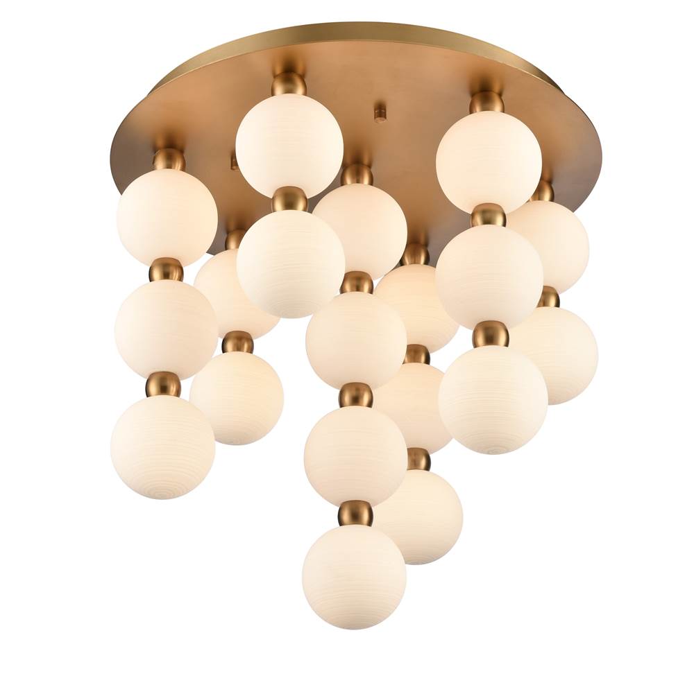 Arabela Lighting Mod 21'' Mod Semi Flushmount In Satin Brass With White Striated Glass Globes