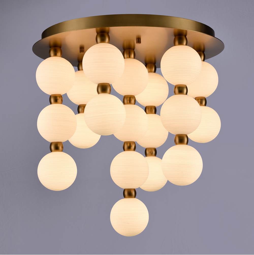 Arabela Lighting 85281-19 Satin Brass 21'' Mod Semi Flushmount In Satin Brass With White Striated Glass Globes Image 4