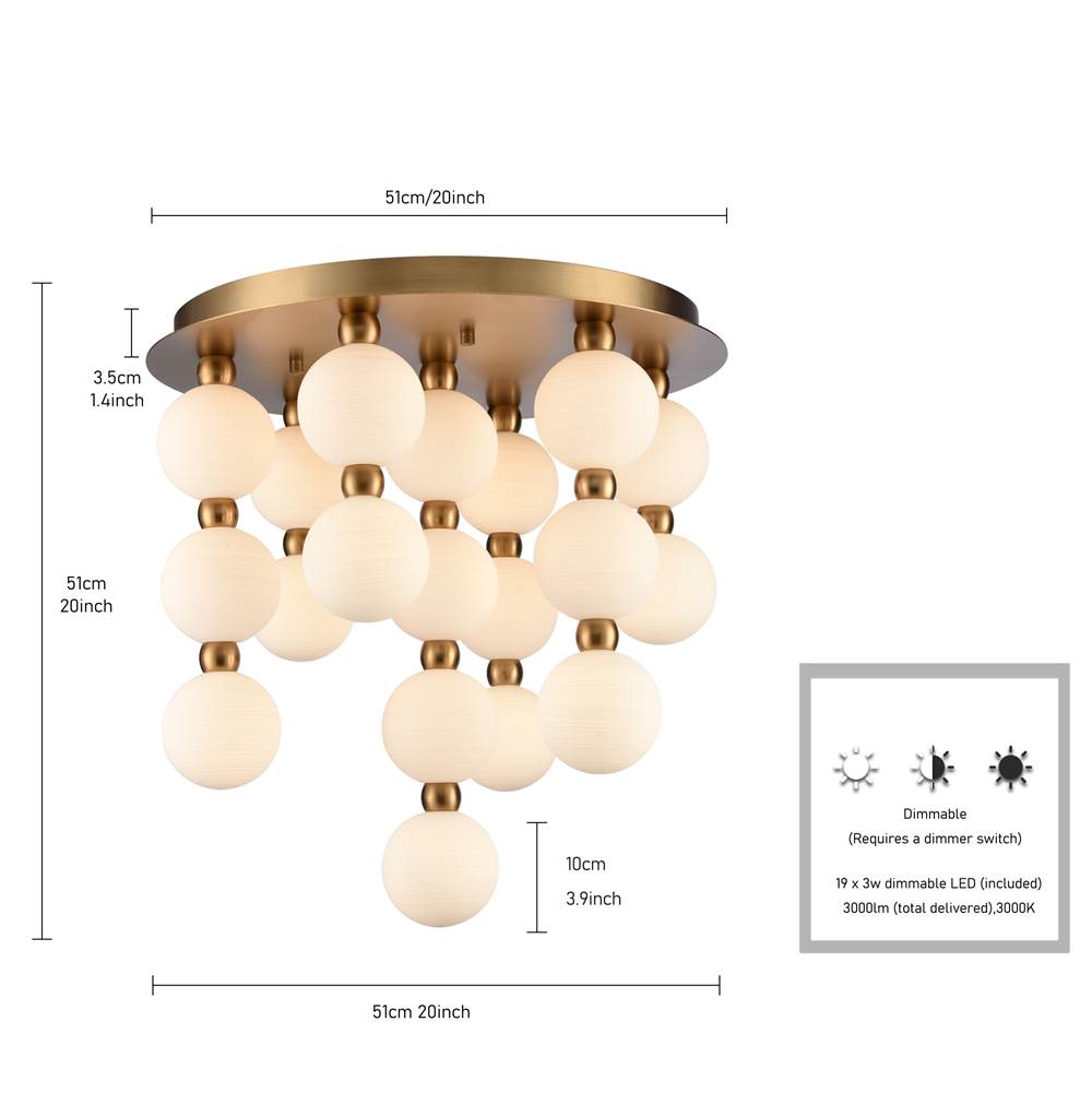 Arabela Lighting 85281-19 Satin Brass 21'' Mod Semi Flushmount In Satin Brass With White Striated Glass Globes Image 2