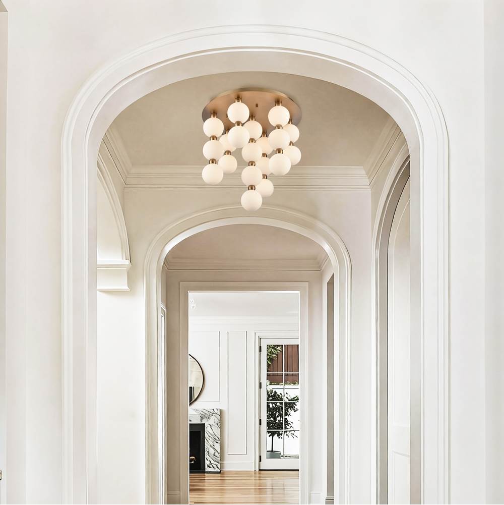 Arabela Lighting 85281-19 Satin Brass 21'' Mod Semi Flushmount In Satin Brass With White Striated Glass Globes Image 3