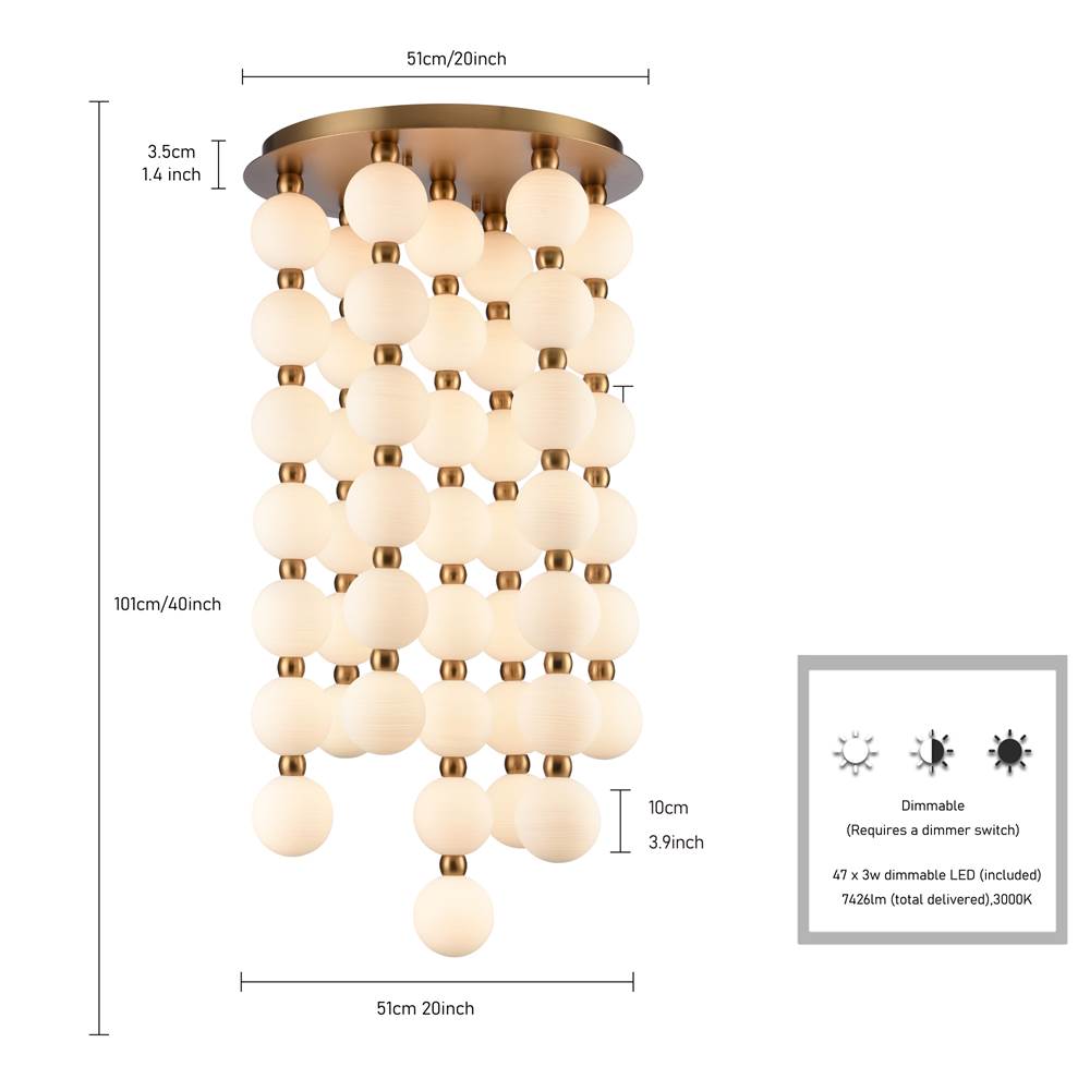 Arabela Lighting 85283-47 Satin Brass 40'' Mod Chandelier In Satin Brass With White Striated Glass Globes Image 2