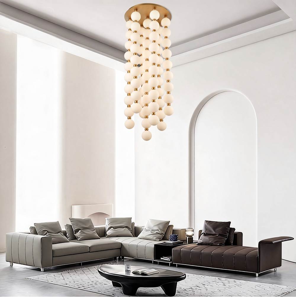 Arabela Lighting 85286-68 Satin Brass 54.5'' Mod Chandelier In Satin Brass With White Striated Glass Globes Image 3