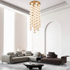Arabela Lighting 85286-68 Satin Brass 54.5'' Mod Chandelier In Satin Brass With White Striated Glass Globes Image 3