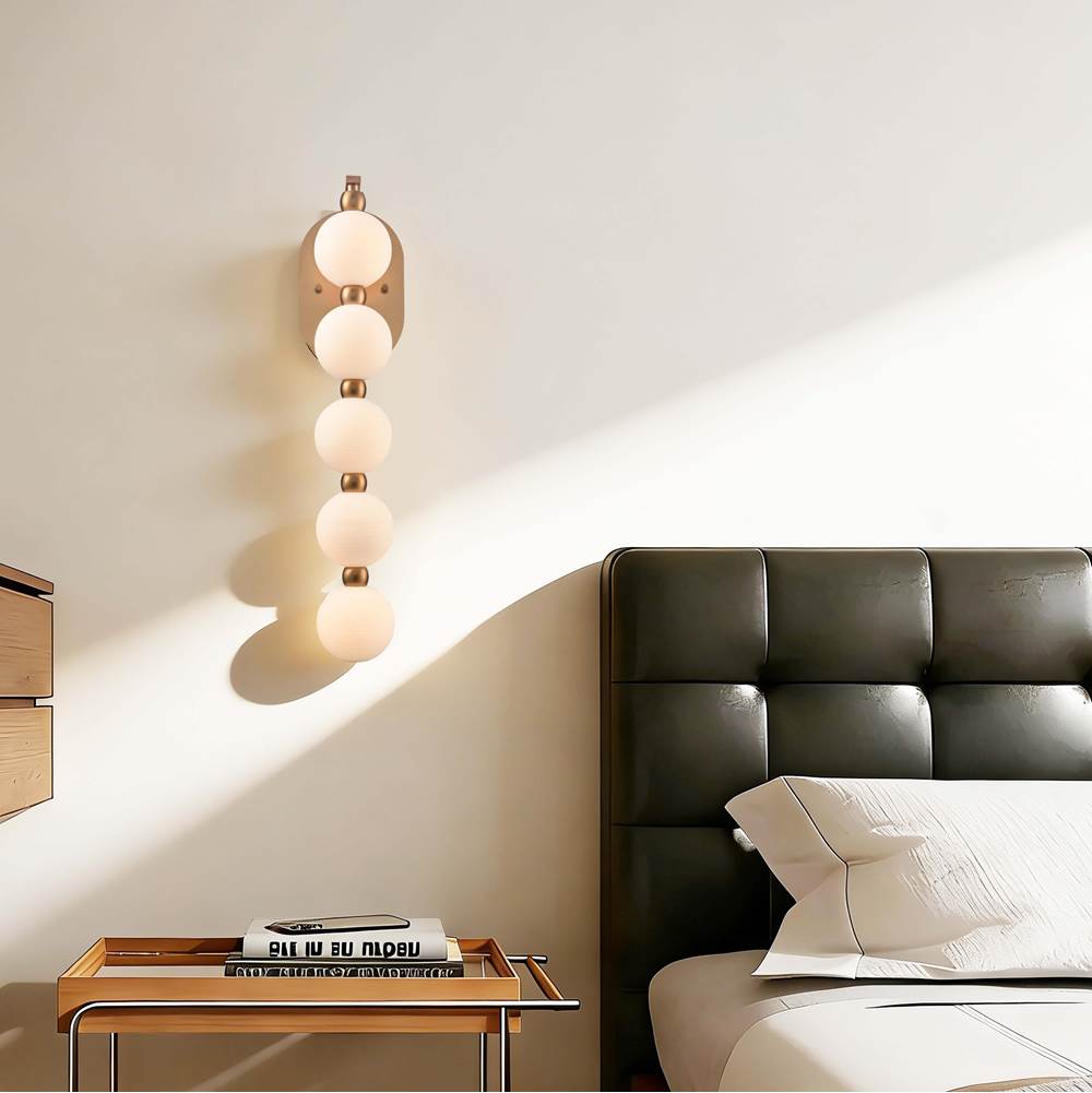 Arabela Lighting 85289-5 Satin Brass 25'' Mod Sconce In Satin Brass With White Striated Glass Globes Image 3