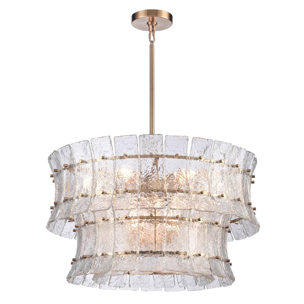 Arabela Lighting 85351-9 Lacquered Gold 28'' Sophie Pendant In Lacquered Gold With Textured Rectangular Glass Panels Image 1