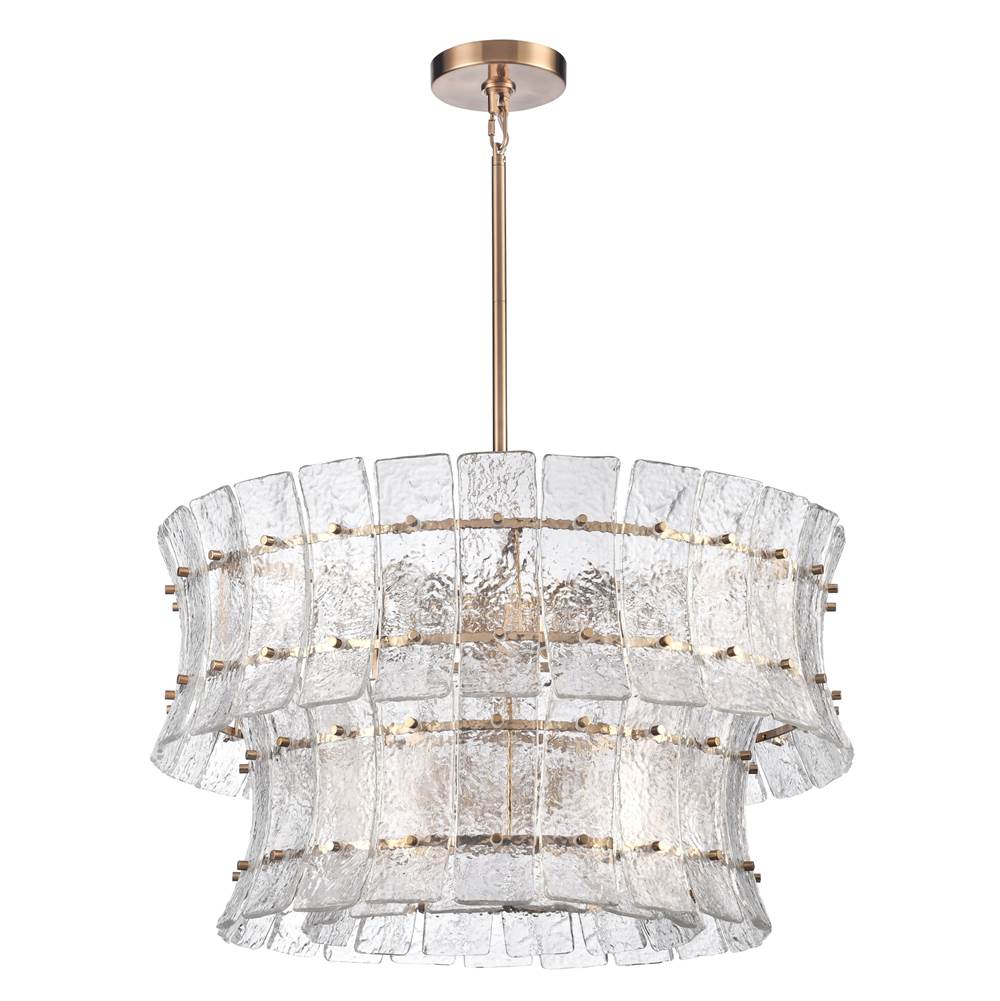 Arabela Lighting 85351-9 Lacquered Gold 28'' Sophie Pendant In Lacquered Gold With Textured Rectangular Glass Panels Image 5