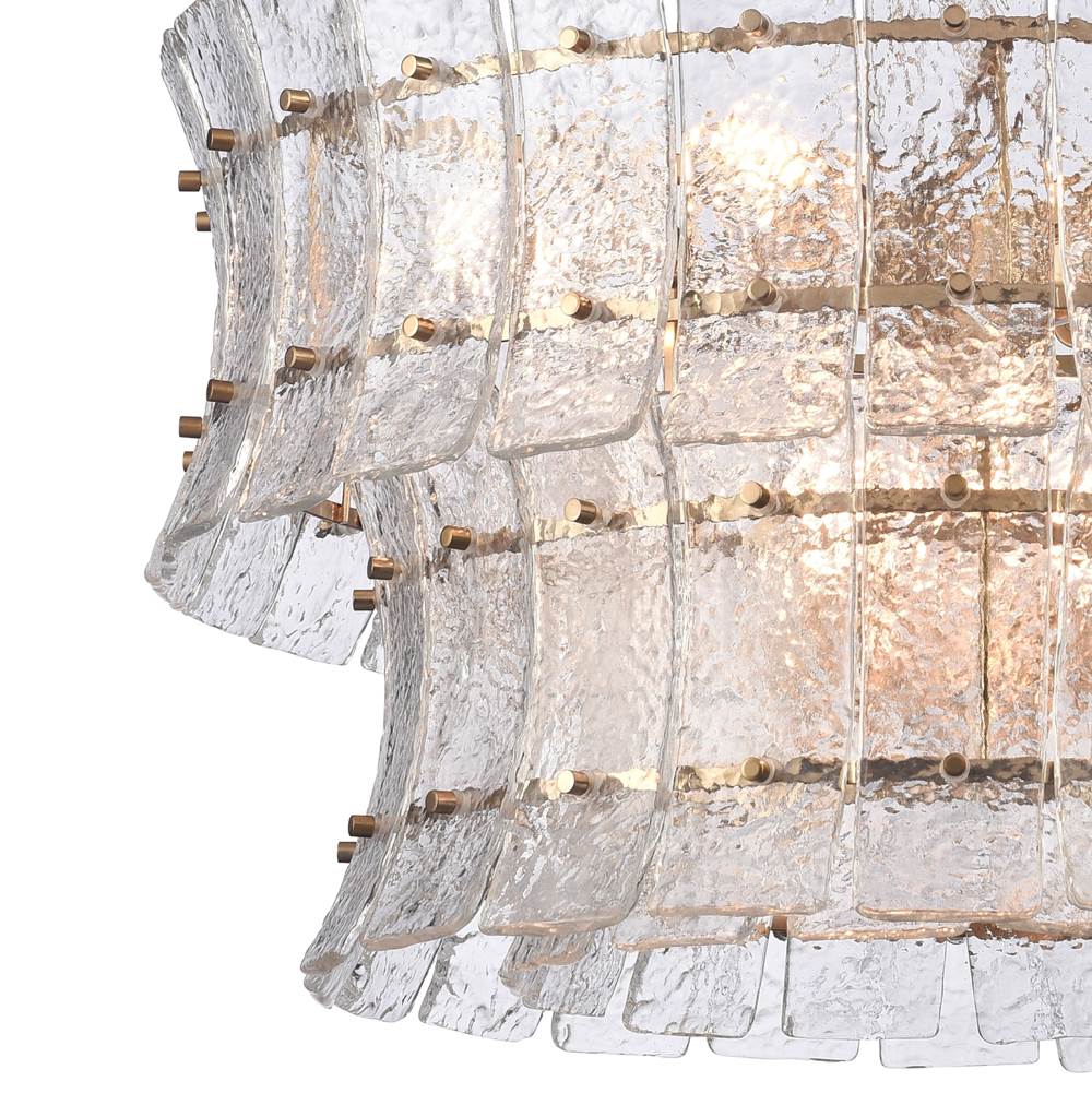 Arabela Lighting 85351-9 Lacquered Gold 28'' Sophie Pendant In Lacquered Gold With Textured Rectangular Glass Panels Image 4