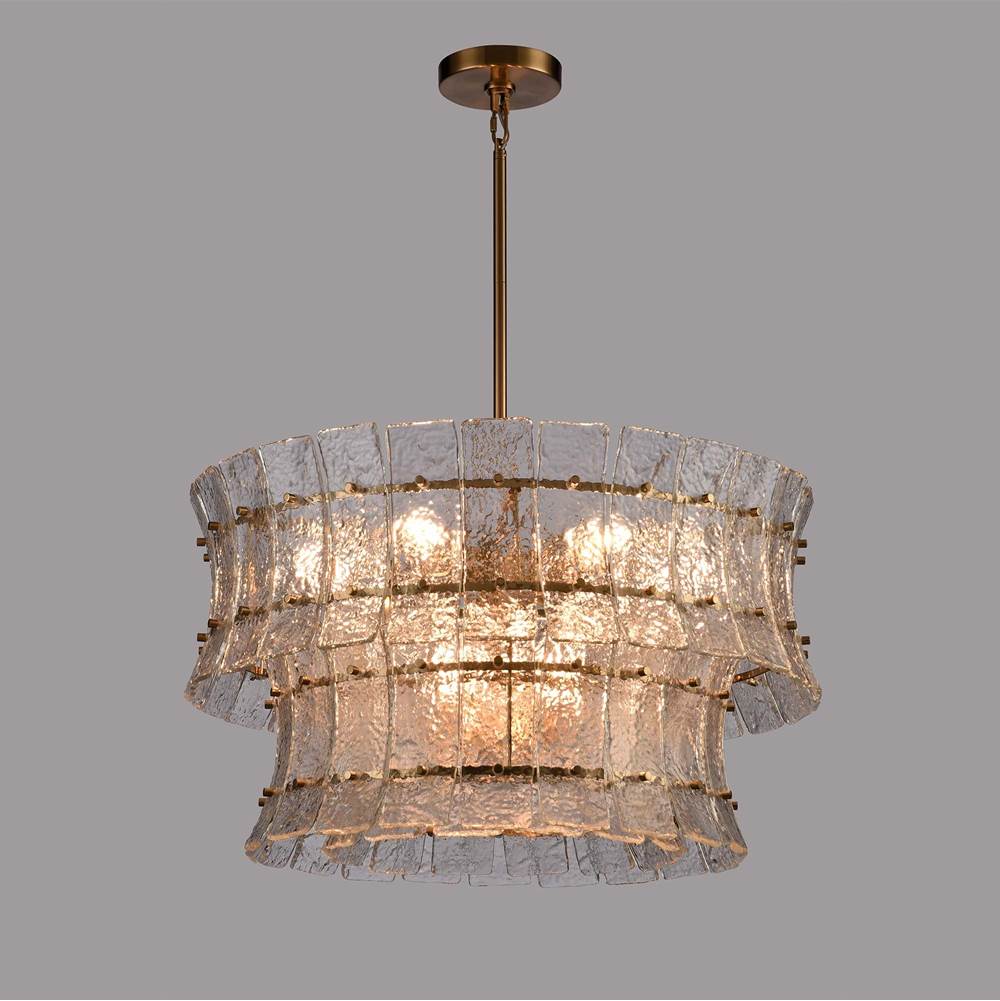 Arabela Lighting 85351-9 Lacquered Gold 28'' Sophie Pendant In Lacquered Gold With Textured Rectangular Glass Panels Image 3