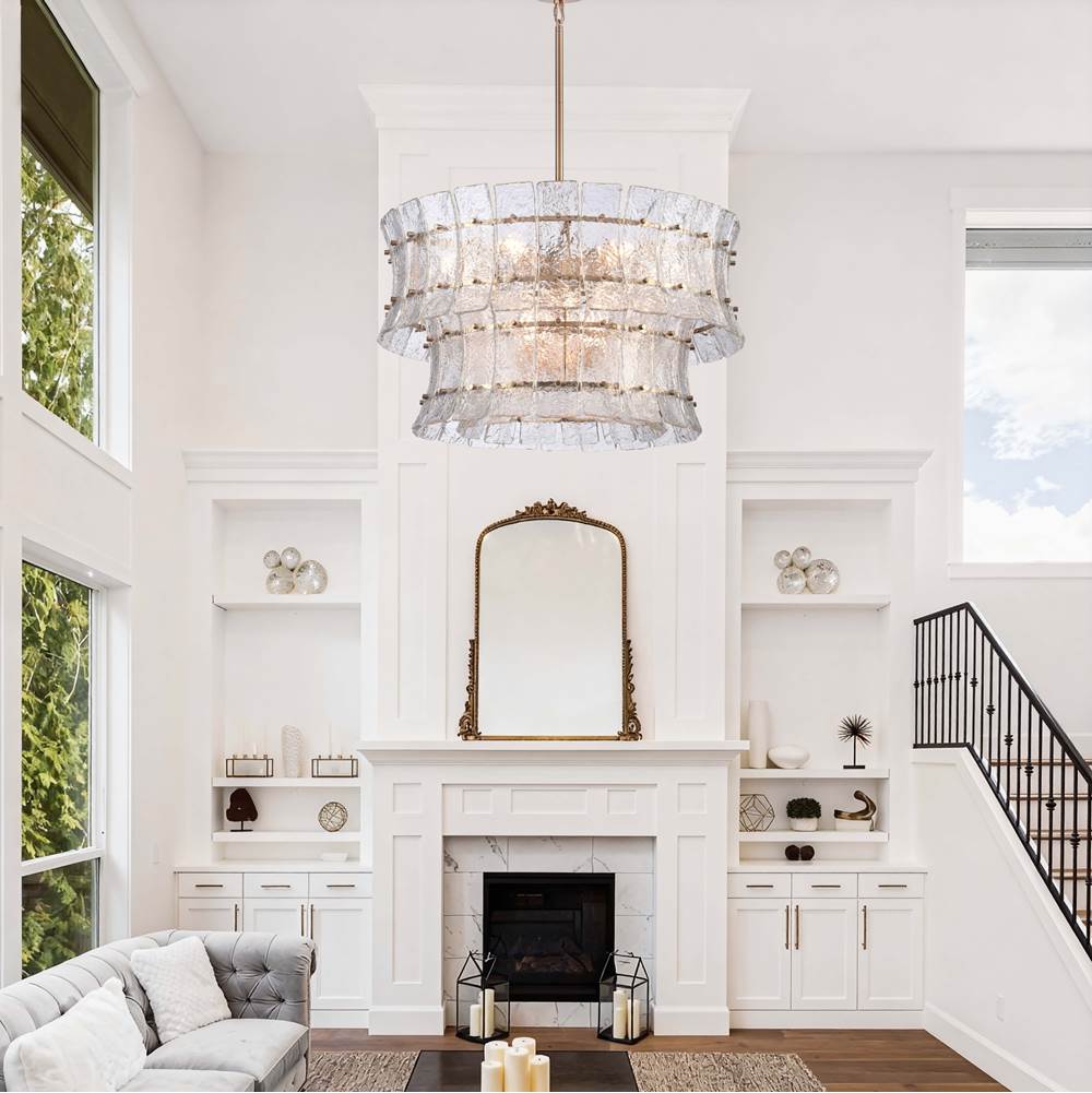 Arabela Lighting 85351-9 Lacquered Gold 28'' Sophie Pendant In Lacquered Gold With Textured Rectangular Glass Panels Image 2