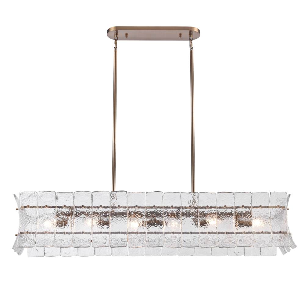 Arabela Lighting 85354-6 Lacquered Gold 47'' Sophie Linear Chandelier In Lacquered Gold With Textured Rectangular Glass Panels Image 1